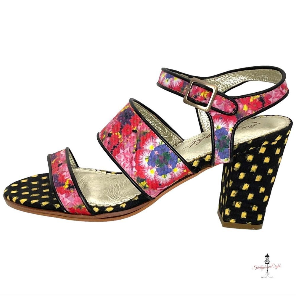 ANTHROPOLOGIE Miss Albright Specialty Petunia Floral Mixed Print Sandals Heels 9